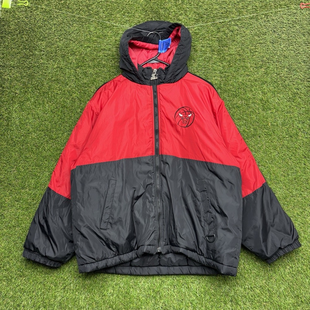 Chicago Bulls Starter Jacket Mens Large Full Zip Up Puffer Sports Hooded 90s